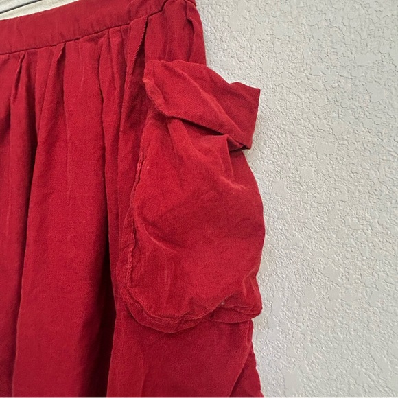 Maeve Anthropologie Red Cotton Ruffle Pocket Knee-Length Skirt Women’s Size 8 - Picture 3 of 5